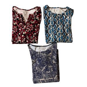 Kim Rogers Women's Shirts LARGE (3) Blue Red Turquoise Cotton Blouse Print Tops